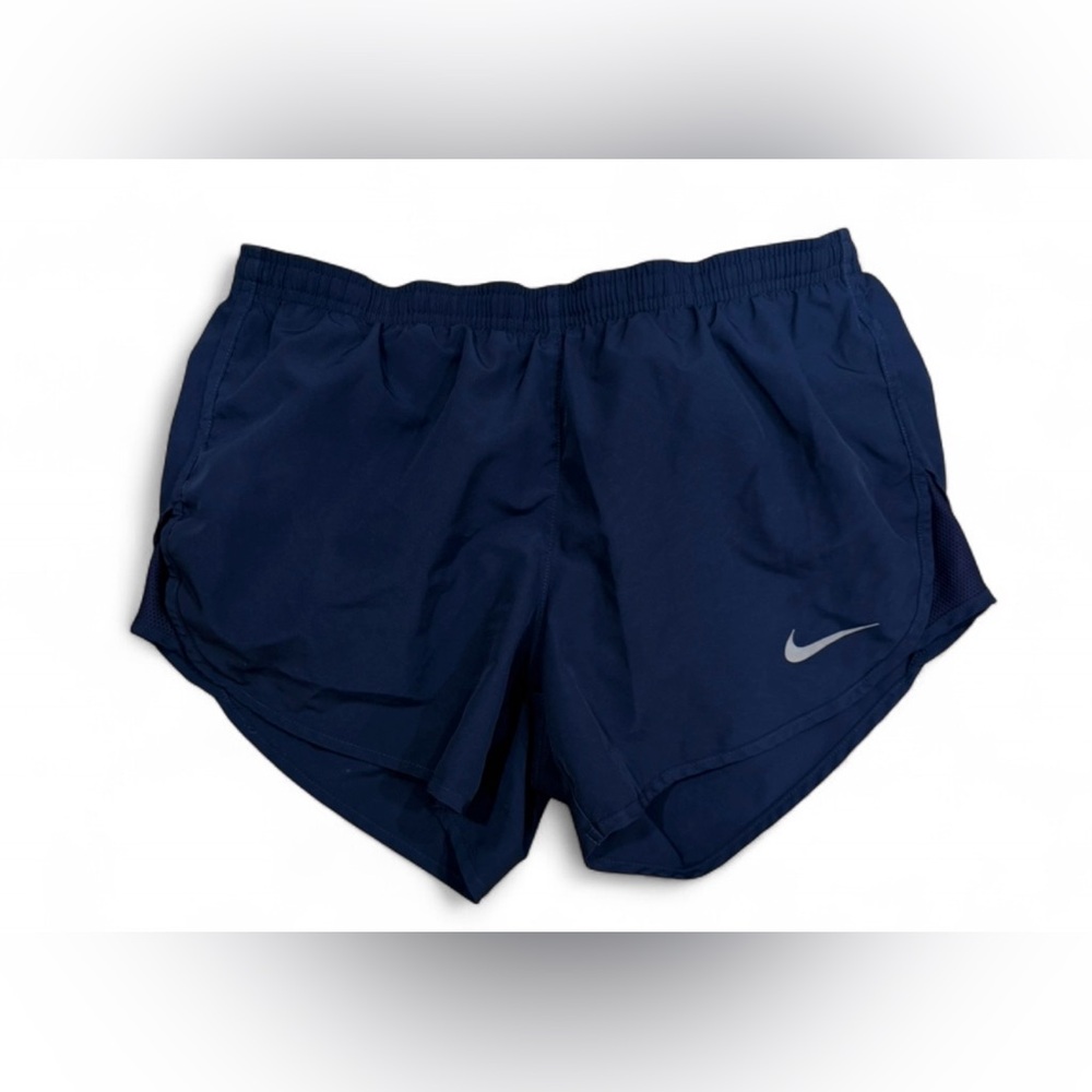 Nike Women's Dark Navy Athletic Shorts with Silver Swoosh